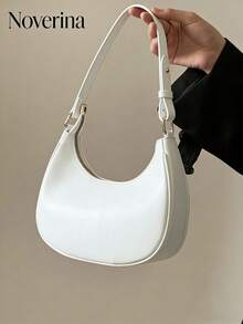 New Fashionable And Simple Crescent-Shaped Bright Surface Shoulder Bag, With A Distinctive Texture And Classic Look That's Suitable For Daily And Commuting Use, Detachable Shoulder & Crossbody Bag, Business Casual Women Bag, Perfect For Office, Business And Work, Japanese Bag, Vintage Bag For Women, Street & Japanese Bag For Women , Old Money - 白色 - 查看 1