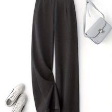 IHIMI Women's Thermal Winter Pants - Thickened Tweed Full-Length Straight-Leg Trousers With Built-In Zipper, Solid Color Elegant Pantsuit For Professional Attire & Cold Weather (Machine Washable) - Xám đậm - Xem 3