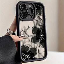 Floral Pattern Phone Case, Anti-Drop Cellphone Protective Case, Total Protective Shockproof Mobile Phone Cover For IPhone 16 15 14 13 12 11 Plus Pro Max - Black - View 6