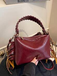 Fransendesign Neue Pendler Öl-Wachs Leder Unterarmtasche, Lässige Umhängetasche für Frauen, Hochwertiges Gefühl