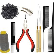 Hair Extensions Tools Kit : 500 Pcs Silicone Lined Micro Beads (Black ,Brown,White)Loop Needle Threader, Pulling Hook Needle, Hair Extension Pliers, 3 Combs And 1 Loop Needle Threader