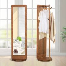 GOFLAME 2-In-1 Freestanding Dressing Full Body Mirror Coat Rack With 360° Rotating Base - Brown - View 10