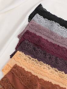 7pcs/Set Solid Color Cotton Lace Patchwork Ribbed Sexy Romantic Comfortable Low Waist Women's Triangle Panties - Multicolor - View 5