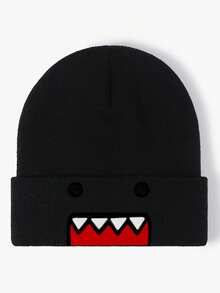 Multi-Color Cartoon Embroidered Knit Beanie - Casual Streetwear Hat, Fashionable Personalized Warm Ski Cap - Brown - View 7