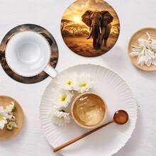 Bộ 6 đế lót ly hình voi châu Phi, lót tách trà, lót cốc nước, lót ly rượu vang, lót cốc cà phê, đế lót ly tròn thấm hút bằng silicon, trang trí nhà cửa, quà tặng cho tiệc tùng và bàn ăn, phù hợp cho mọi mùa. - Nhiều màu - Xem 4