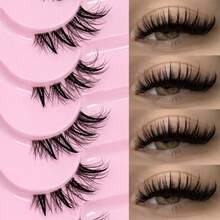 9 Pairs Cartoon Wet Look Eyelashes, Elongated Ends Cat Eye Anime Lashes, Natural Makeup Effect, Faux Mink Thin Lashes, 3D Short Soft False Eyelashes, Transparent Band Eyelash Extension Makeup