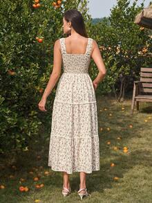 PARTHEA 夏季休闲碎花无袖连衣裙 - 杏色 - 查看 2