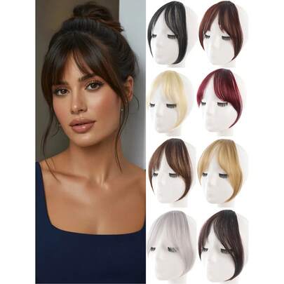 优雅法式刘海夹式假发，适合女性 - 逼真的合成发，带有鬓角，隐形造型，非常适合日常佩戴以及情人节和新年等特殊场合。