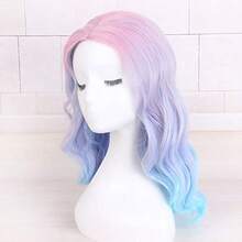DSTfantasy Long Rainbow Wavy Womens Wig Pastel Ocean Wave Long Curly Waving Heat Resistant Hair Wigs For Womens Lady Girls Cosplay Halloween Party Anime Daily Ombre Blue Pink - 漸層藍色粉紅色 - 查看 3