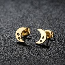 1 paire de boucles d'oreilles à la mode en forme de lune et d'étoile dorées, en acier inoxydable, de style minimaliste, convenant pour un port quotidien, cadeau de bijoux élégants pour tous les jours - GED029 - Voir 2