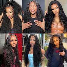 36 Inch Hidden Strap 360 Lace Front Wigs Human Hair 250 Density Water Wave Glueless Human Hair Wigs Pre Plucked Bleached Tiny Knots 360 Full Lace Frontal Wig With Invisible Drawstring Sung Fit Wig 100% Brazilian Virgin 13x4 Curly Wigs Human Hair - Natural Black - Xem 9