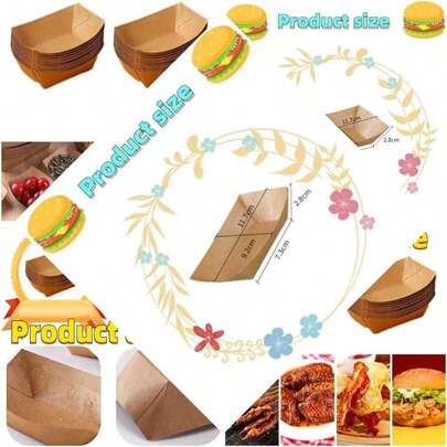 Compostable Paper Kraft Tacos Nachos Shrimp Fries Brown Containers