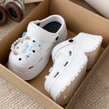 女士夏季新款时尚百搭超厚底镂空凉鞋，蝴蝶珍珠通勤舒适轻便EVA休闲简约镂空鞋 - 白色 - 查看 6