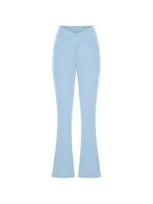 High-Waist Seamless Peach Hip Yoga Pants, Light Blue Tight-Fit Stretch Leggings For Workout, Gym, And Activewear - 藍色 - 查看 5