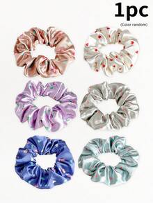 9/3/1件装水晶缎面印花大号发圈，欧美小号心形弹力发圈