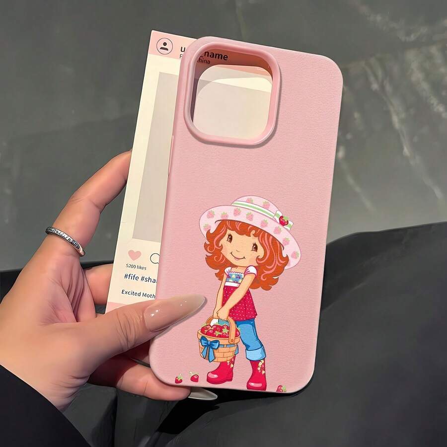 Funda de teléfono con espejo y diseño de Strawberry Girl, compatible con 17, 16 Pro Max, 15 Pro Max, 13 y 12. Fabricada en TPU para una protección óptima contra golpes y caídas. Un regalo encantador para familiares y amigos, perfecto para cumpleaños, fiestas o cualquier ocasión especial, que le dará un toque divertido y encantador a tus accesorios de diario. - Rosa - Ver 1