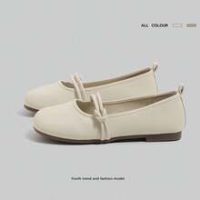 2025 Primavera Nuevos Zapatos de Brisa Nocturna Suaves para Combinar con Vestidos, Zapatos Planos de Boca Poco Profunda, Versátiles, Mary Jane, Zapatos Sencillos, Mocasines - Albaricoque - Ver 4
