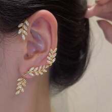 1pc Full Diamond Detachable Two-Way Wear Leaf Earrings Perfect For Special Occasions Like Banquets, Graduation Balls, And Parties It's A Perfect Accessory To Enhance Your Overall Look, Both Bold And Fashionable - Silver-right - View 2