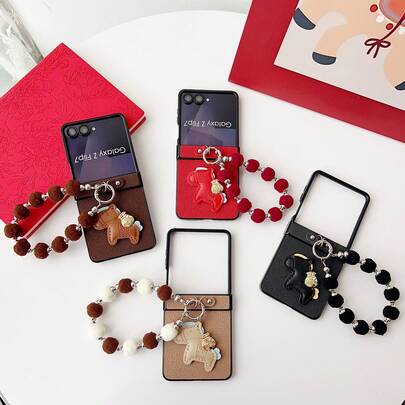 1pc Pony Pattern Protective Foldable Phone Case With Lanyard, Thin, Lightweight, Shock-Resistant, Popular, Compatible With Samsung Galaxy Z Flip 7, Galaxy Z Flip 6, Galaxy Z Flip 5, Galaxy Z Flip 7 FE