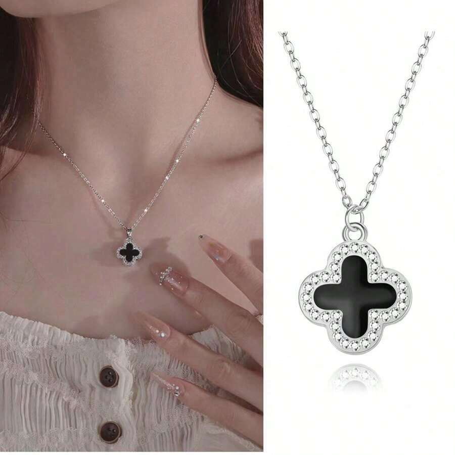Ladies Double-Sided Four-Leaf Clover Necklace; High-End Niche Design, Exquisite And Elegant, Luxury, Best Friendarbone Chain. - 四葉草銀色 - 查看 1