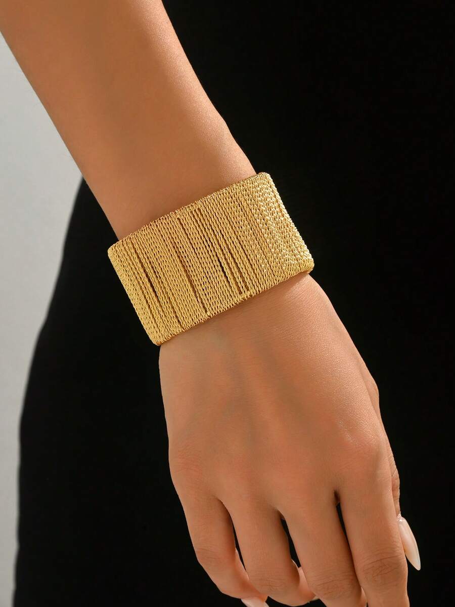 1 pieza Brazalete abierto de mujer de estilo minimalista, de metal y multicapa, envuelto, adecuado para uso diario - Dorado - Ver 1