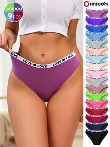 9pcs/Set Assorted Color Sexy Bikini Cotton Briefs, Sporty & Fashionable Seamless Breathable Panties For Women - 彩色 - 查看 1