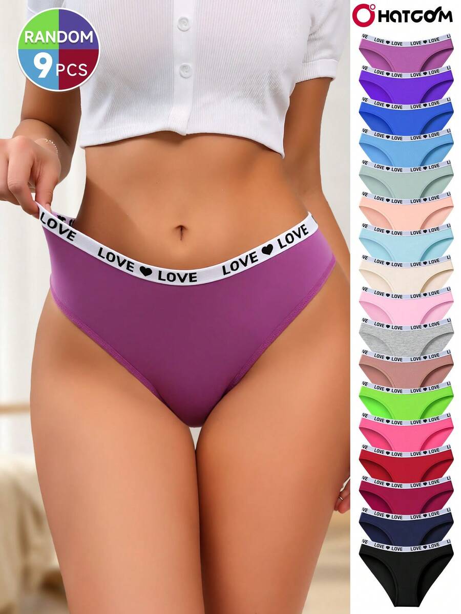 9pcs/Set Assorted Color Sexy Bikini Cotton Briefs, Sporty & Fashionable Seamless Breathable Panties For Women - 彩色 - 查看 1