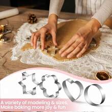 12件套不锈钢饼干模具，包含花朵、圆形、心形、星形等多种形状，适用于厨房烘焙、情人节派对、家居装饰和馈赠亲友。 - 彩色 - 查看 3