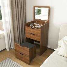 3-In-1 Vanity Desk With Mirror & Stool, Flip Top Makeup Dressing Table, Compact Storage For Bedroom, Bathroom, Dressing Room(18.9"L, Walnut) - 18.9吋長,胡桃木 - 查看 1
