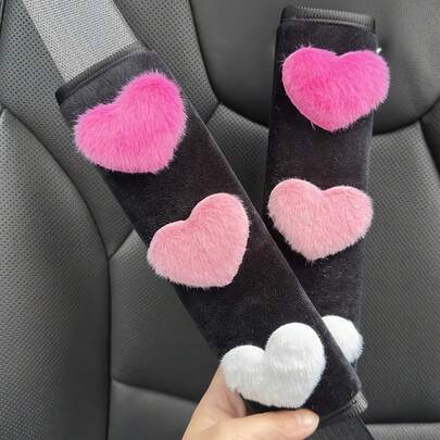 1 Piece / 2 Pieces Of Soft Heart-Shaped Car Seat Belt Cushion - Comfortable Anti-Slip Safety Pad, Enhancing Driving Experience