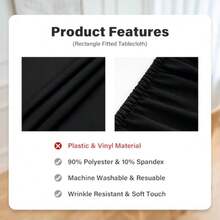 Fitted Rectangle Tablecloth 24 X 48 Inch Elastic Table Cloth For 4ft Table Stretch Spandex Table Cover Black Washable Polyester Table Top Cap Cover For Dining Picnic Camping Indoor And Outdoor - 黑色 - 查看 4
