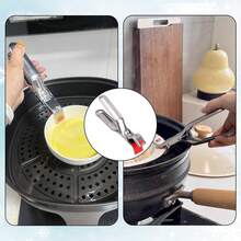 1 Stainless Steel Heat-Resistant Clip, Kitchen Bowl Clip, Steaming Dish Clip, Heat-Resistant Kitchen Tool, Non-Slip High-Temperature Oven Clip, Electric Stove Utensil Clip, Kitchen Cooking Clip, Family Dinner Supplies, Party Supplies - Silver - View 6