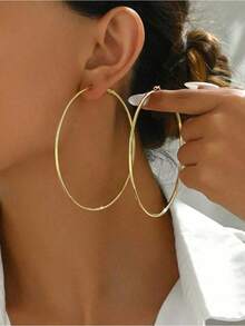1Pair Minimalist Style Multiple Hoops Earrings, Daily Wear Women  Gold/Silver Plated Multi-Hoop Earrings For Women, Chic Layered Stackable Hoop Jewelry, Lightweight Hypoallergenic Stainless Steel Earrings, Perfect For Daily Wear Office Party Date, 2026 New Arrival, Ideal Birthday Valentine's Day Gift For Her, Suitable For All Seasons Outfit Matching - 金色 - 查看 3