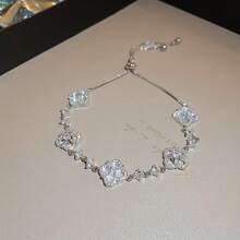 1pc Four-Petal Flower Bracelet Is Suitable For Women, Adjustable, A Luxurious And Elegant Accessory - 銀色 - 查看 4