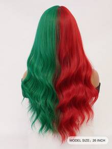 XOUJE Tóc giả dài 26 inch màu đỏ và xanh lá cây hai màu, kiểu tóc gợn sóng, làm từ sợi tổng hợp chịu nhiệt, có mái. Thiết kế nhẹ, mềm mại và bồng bềnh. Thích hợp cho thời trang nữ, mặc hàng ngày, các buổi họp mặt ngày lễ, hẹn hò, tiệc tùng sang trọng, Halloween, Giáng sinh, nhập vai, phong cách Lolita. - Hai tông màu - Xem 4