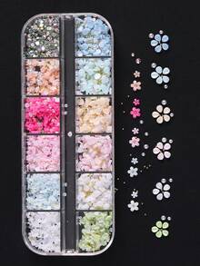 3D亚克力花朵美甲装饰品，镶嵌水钻、白色珍珠、金色珠子，混合美甲装饰，适合DIY美甲，美甲配件，美甲用品，美甲装饰品 - 彩色 - 查看 3