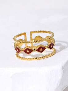 Set de 3 anillos geométricos abiertos vintage minimalistas y elegantes chapados en acero inoxidable, ajustables para uso diario, fiestas y citas de mujeres - conjunto de tres piezas - Ver 4