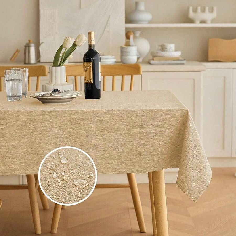Faux Linen Small Rectangle Tablecloth For Kitchen Dining Room,Outdoor Coffee Wrinkle Resistant Washable Table Cloth Covers For Wedding, Picnics, Party(Oblong,52 X 70 Inch (4-6 Seats), Beige),Beige70inchx52inchRectangular - Beige70inchx52inchRectangular - View 1