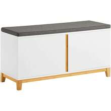 Banc à chaussures d'entrée SoBuy avec siè, coffre de rangement intérieur avec 2 portes, bois d'ingénierie + bambou 90x34x46cm Blanc FSR117- - Bianca - Voir 10
