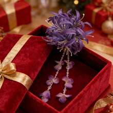 Fashionable Purple Flower & Tassel Hair Clip – The Perfect Resort & Travel Hair Accessory - 紫色 - 查看 4