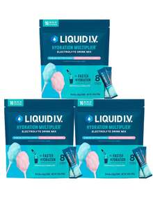 Liquid I.V. Hydration Multiplier - Cotton Candy - Hydration Powder Packets | Electrolyte Powder Drink Mix | Convenient Single-Serving Sticks | 8 Vitamins & Nutrients | 1 Pack (16 Servings) - 3Bottles - 查看 1