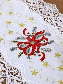1pc White Lace Edged Table Runner, Polyester Embroidered Dust-Proof Heat-Resistant Lace Decor Table Runner, Suitable For Dining Table, Coffee Table, Buffet, Christmas Decoration, Daily Home Use, Wedding And Holiday Party - White - View 4