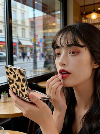 Leopard Print Compact Mirror - Folding Portable Makeup Mirror For Desk & Purse, Cute Cartoon Student & Home Essential. Stylish, Perfect For Teens, Fashion Lovers, Students. Ideal For Birthday, Christmas, Back-To-School.