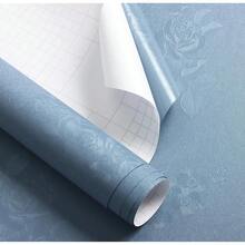 Grey Blue Floral Peel And Stick Wallpaper Thicken Embossed Contact Paper Blue Floral Textured Se- Adhesive Wallpaper Flower Solid Pure Contact Paper Removable DIY Decoration 78.7inchx17.7inch - 藍色的 - 查看 10