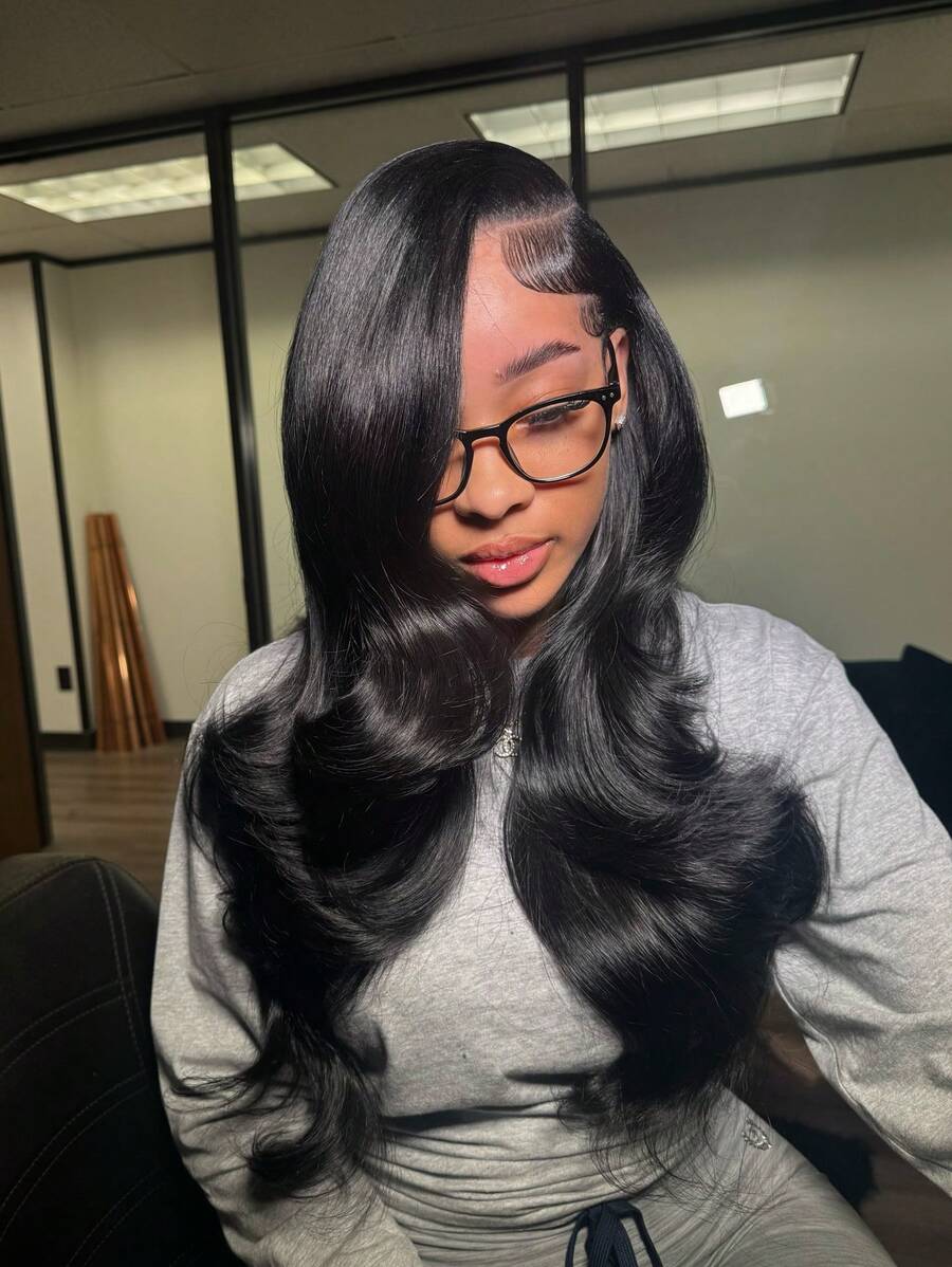 34Inch 13x4 HD Lace Body Wave Lace Front Wig Full Cuticle Wavy Lace Frontal Wig For Women 13x6 Full Edges Body Wave Lace Front Human Hair Wigs For Girls Makeup Body Wave Wig With Baby Hair Pre Plucked Pre Cut 5x5 HD Body Wave Lace Closure Wigs Human Hair For Women Headband Glueless Human Hair Wig Wear To Go Natural Black - Natural Black - 查看 1