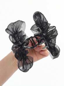 蓬松云朵泡泡发夹 - 黑色薄纱水钻发夹，女士适用，适合盘发/丸子头/马尾辫，牢固时尚的发饰