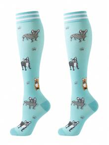 8双卡通水果动物图案压缩袜，男女通用，适合日常休闲、健身、散步、篮球、球拍运动、骑行、徒步旅行，提供运动支撑。尼龙和涤纶混纺针织面料。 - 彩色 - 查看 8