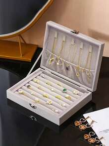 1pc Deluxe Large Capacity Jewelry Organizer Box, Velvet Locked Jewelry Box, Jewelry Storage And Display Box, Necklace, Ring, Earring, Bracelet Storage Accessory, Jewelry Storage Container, Gift For Women, Holiday Gift, Valentine's Day Gift. - Multicolor - View 15