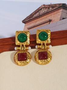 1 对时尚复古合金彩色金属耳环，百搭日常佩戴礼物 - 彩色 - 查看 3