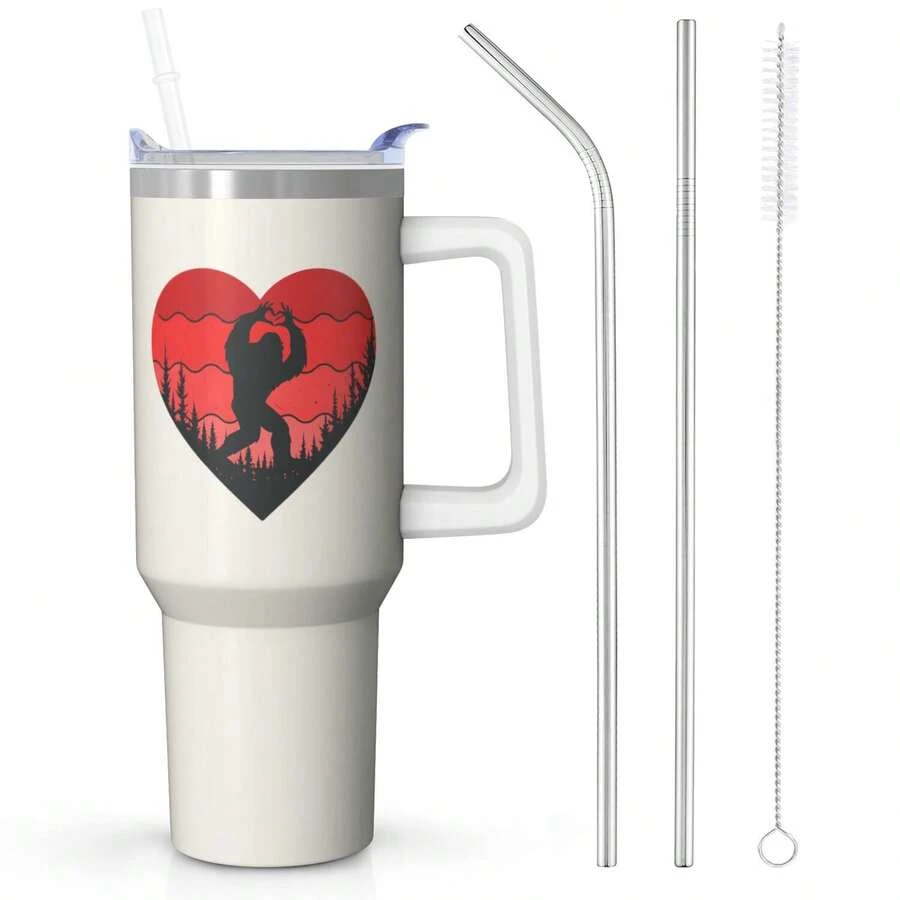 1pc 40 Oz Valentines Tumbler With Lid And Straw Stainless Steel Insulated Tumblers Cute Valentine's Day Gifts For Men Women Wife Husband Dad Mom Water Bottle Travel/Gym Coffee Tumbler - V1 - View 1